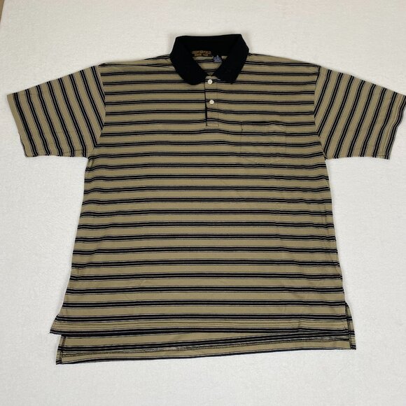 Vintage Y2K Chesterfield Tan Brown Black Striped Lightweight Polo Shirt XL - Picture 1 of 6